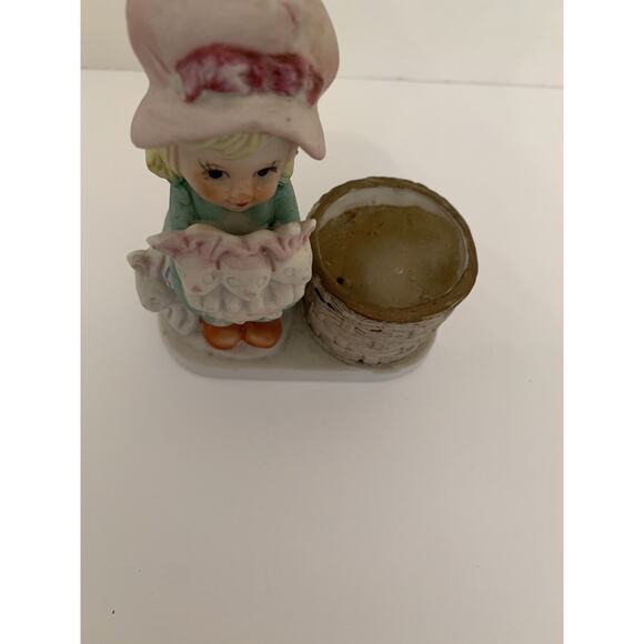 Vintage Little Luvkins Vintage Votive Candle Holder Girl with Rabbits 5"h x 3 5" - Picture 4 of 8